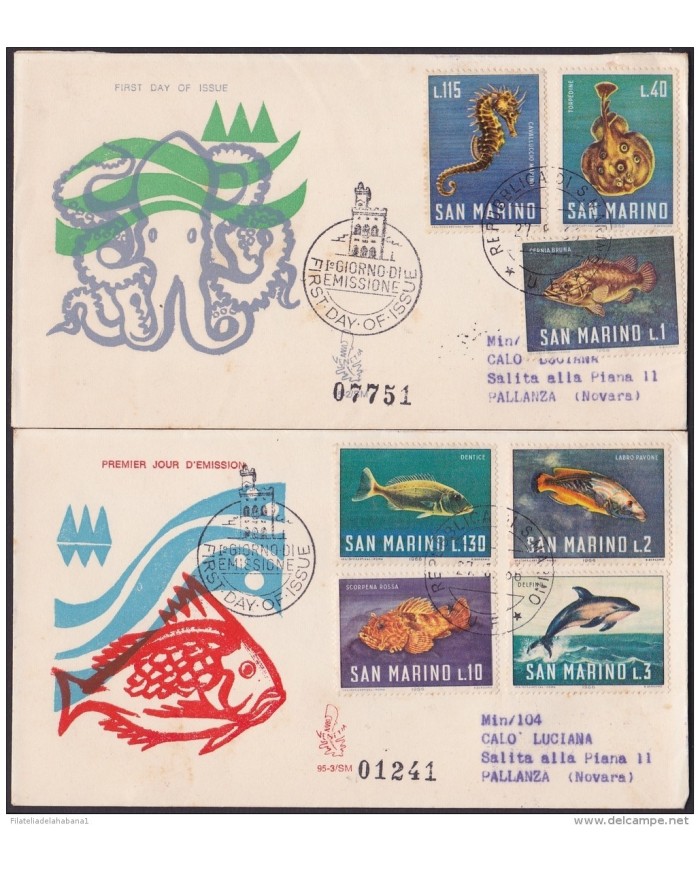 F-EX.1981. SAN MARINO FDC TO ITALY 1966 SEA FAUNA. FISH SEA HORSE DOLPHINS.