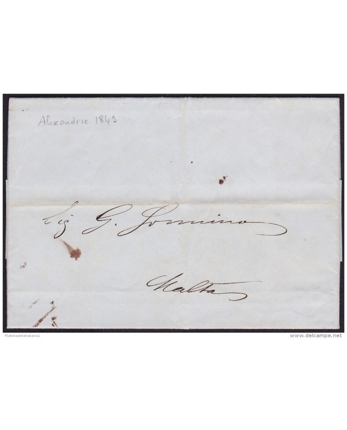 F-EX.2085 EGYPT ALEXANDRIA STAMPLESS COVER 1849 TO MALTA.