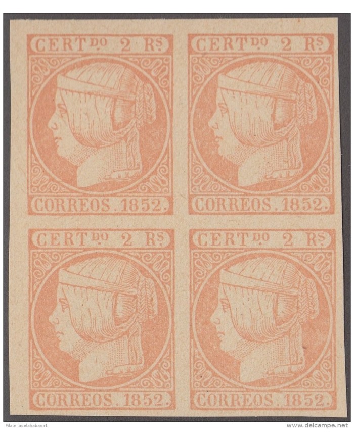 FAC-27 ESPAÑA SPAIN. SEGUI OLD FACSIMILE REPRODUCTION. ISABEL II. 1852 2r. BLOCK 4.