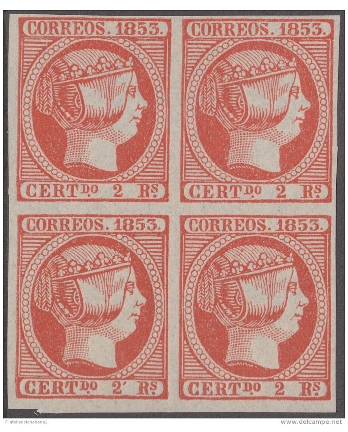 FAC-31 ESPAÑA SPAIN. SEGUI OLD FACSIMILE REPRODUCTION. ISABEL II. 1853 2r. BLOCK 4.