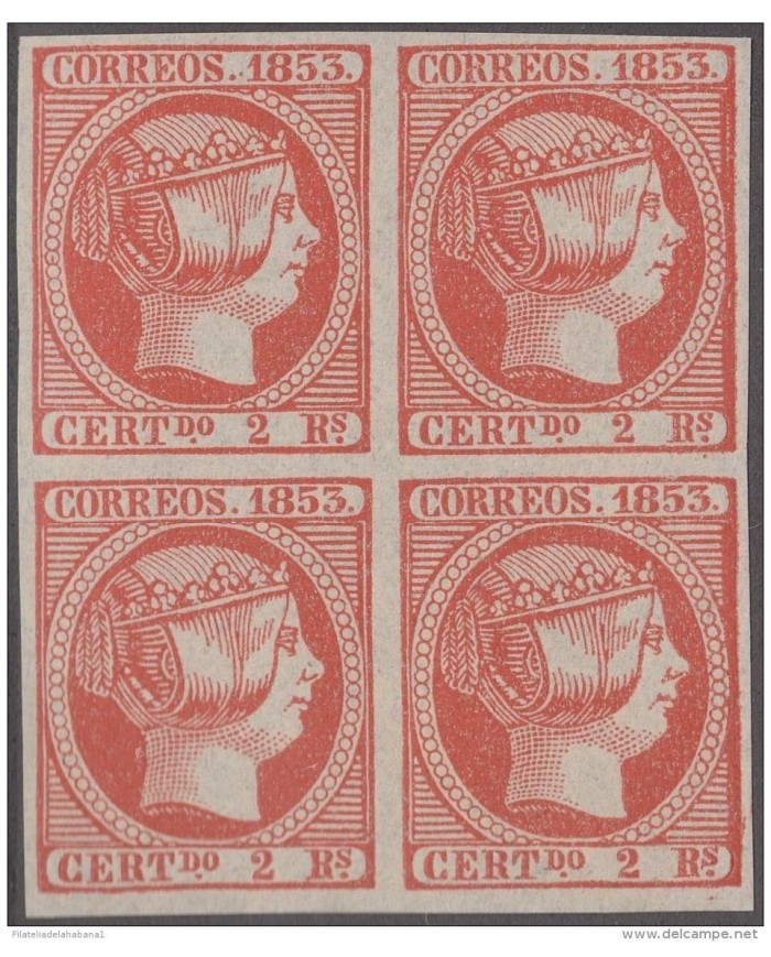 FAC-32 ESPAÑA SPAIN. SEGUI OLD FACSIMILE REPRODUCTION. ISABEL II. 1853 2r. BLOCK 4.