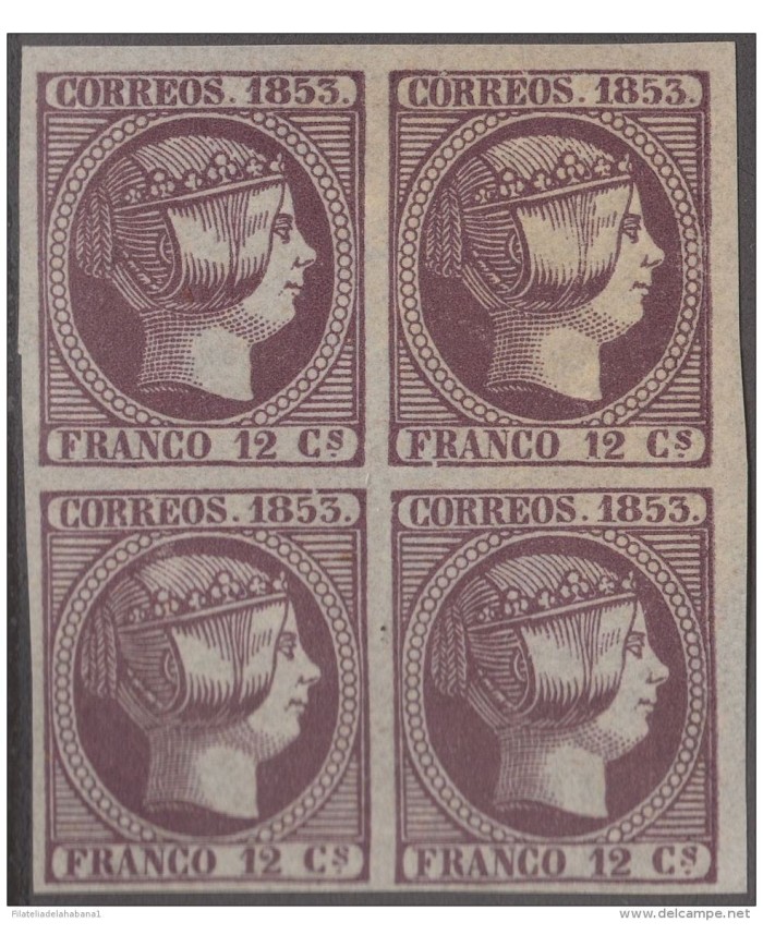 FAC-34 ESPAÑA SPAIN. SEGUI OLD FACSIMILE REPRODUCTION. ISABEL II. 1853 12 &frac14 . BLOCK 4.