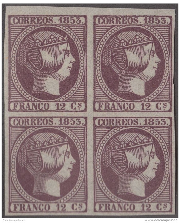 FAC-36 ESPAÑA SPAIN. SEGUI OLD FACSIMILE REPRODUCTION. ISABEL II. 1853 12 &frac14 . BLOCK 4.