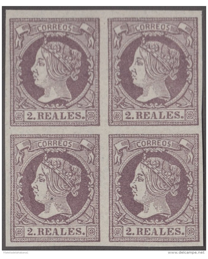FAC-44 ESPAÑA SPAIN. SEGUI OLD FACSIMILE REPRODUCTION. ISABEL II. 1866 2r. BLOCK 4.