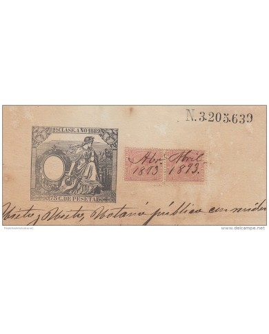 1889-PS-6 ESPAÑA SPAIN. 1889. ALFONSO XIII REVENUE SEALLED PAPER. SELLO 12 + POSTAGE REVENUE USE + SELLO ABOGADO.