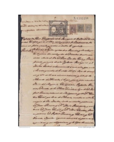 1889-PS-5 ESPAÑA SPAIN. 1889. ALFONSO XIII REVENUE SEALLED PAPER. SELLO 12 + POSTAGE REVENUE USE.