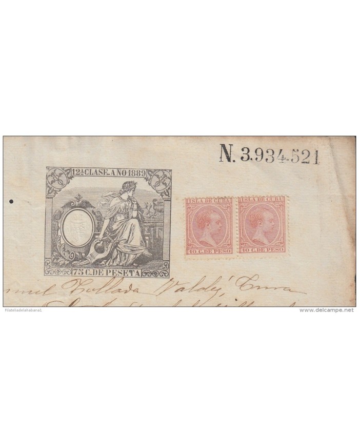 1889-PS-7 ESPAÑA SPAIN. 1889. ALFONSO XIII REVENUE SEALLED PAPER. SELLO 12 + POSTAGE REVENUE USE + SELLO ABOGADO.