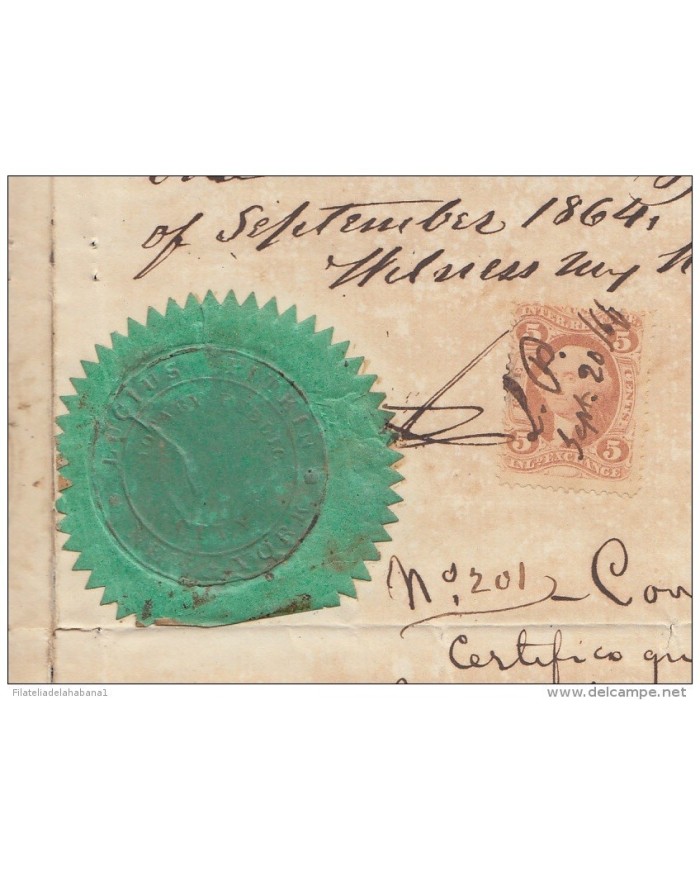 E4731 US NEW YORK. 1864. DEATH ACT SIGNED GOVERNOR CAPTAIN GENERAL DOMINGO DULCE.