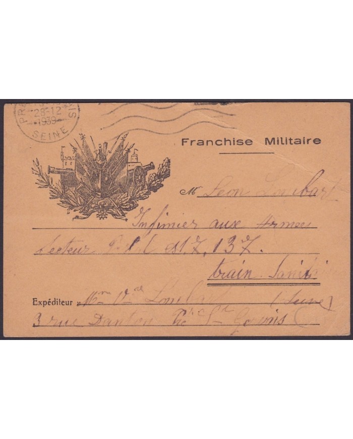 F-EX.3051 FRANCE FRANCIA WWII 1939. ILLUSTRATED SPECIAL MILITAR POSTCARD. FRANCHISE MILITAIRE.