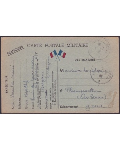 F-EX.3055 FRANCE FRANCIA WWII 1940. ILLUSTRATED SPECIAL MILITAR POSTCARD. FRANCHISE MILITAIRE. BERGERAC.