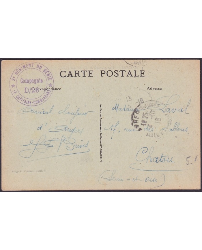 F-EX.3059 FRANCE FRANCIA WWI 1919 3 REGIMENT DU GENIE ANVERS.