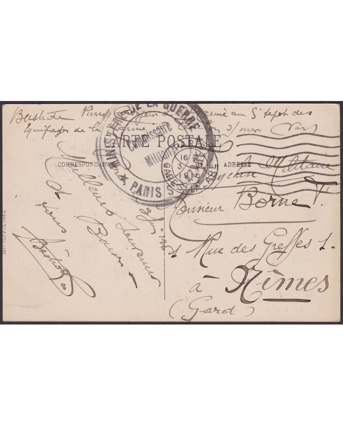 F-EX3144 FRANCE FRANCIA WWI. 1916. MINISTERIE DE LA GUERRE. FRANCHISE MILITAIRE. PARIS St LAZARE.