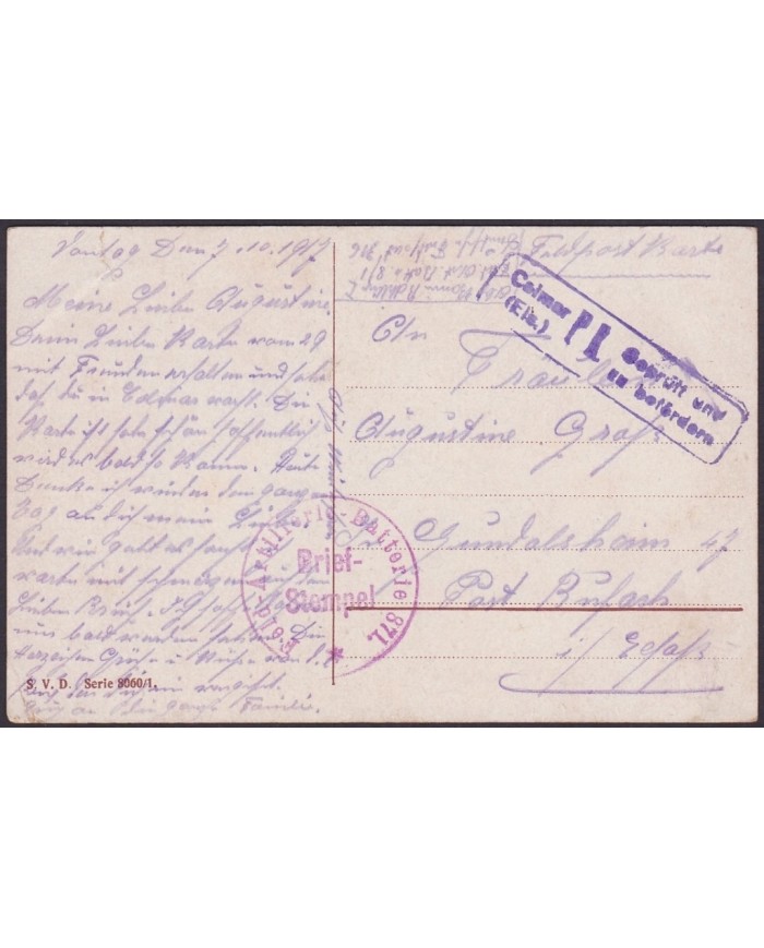 F-EX3062 GERMANY WWI BRIEF STEMPEL BATTERIE 871.