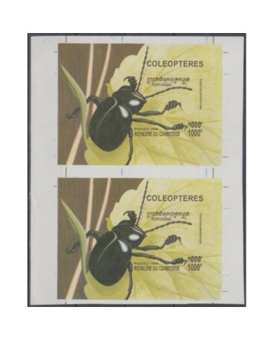 F-EX3158 LAOS MNH SPECIAL SHEET PROOF PAIR COLEOPTERES INSECTS 1994 IMPERFORATED.