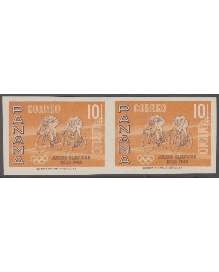 F-EX3287 PANAMA IMPERFORATED PAIR OLIMPIC GAMES ROMA. 1960 CICLISMO. CICLE.