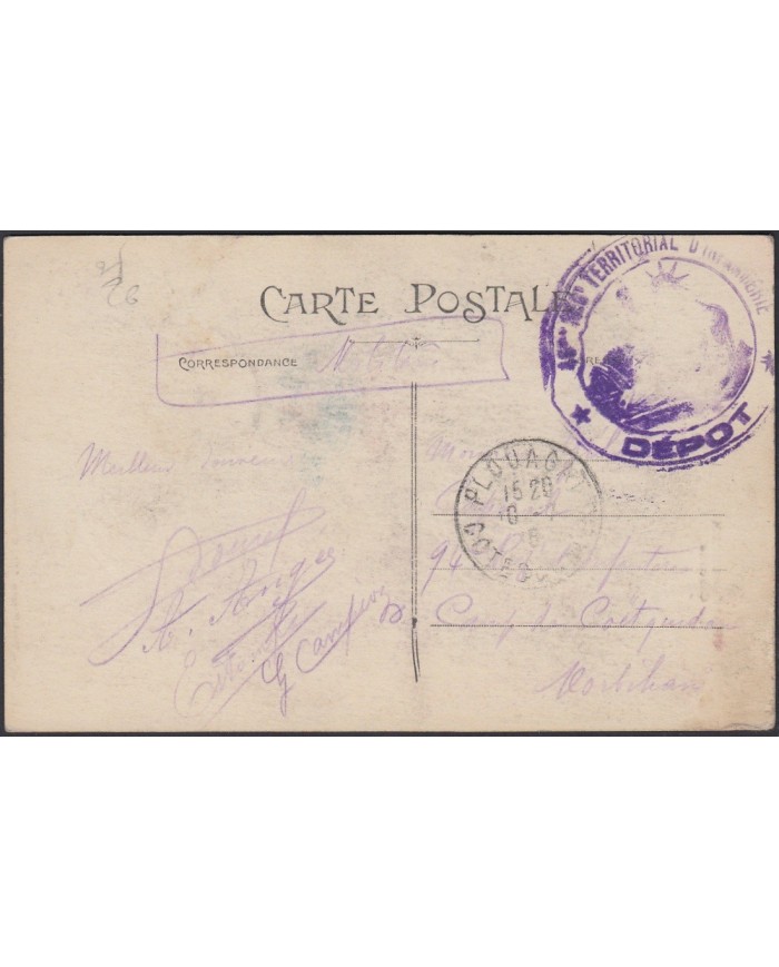 F-EX3222 FRANCE FRANCIA 1916 WWI PLOUAGAT TO CAMP COETGIDA.