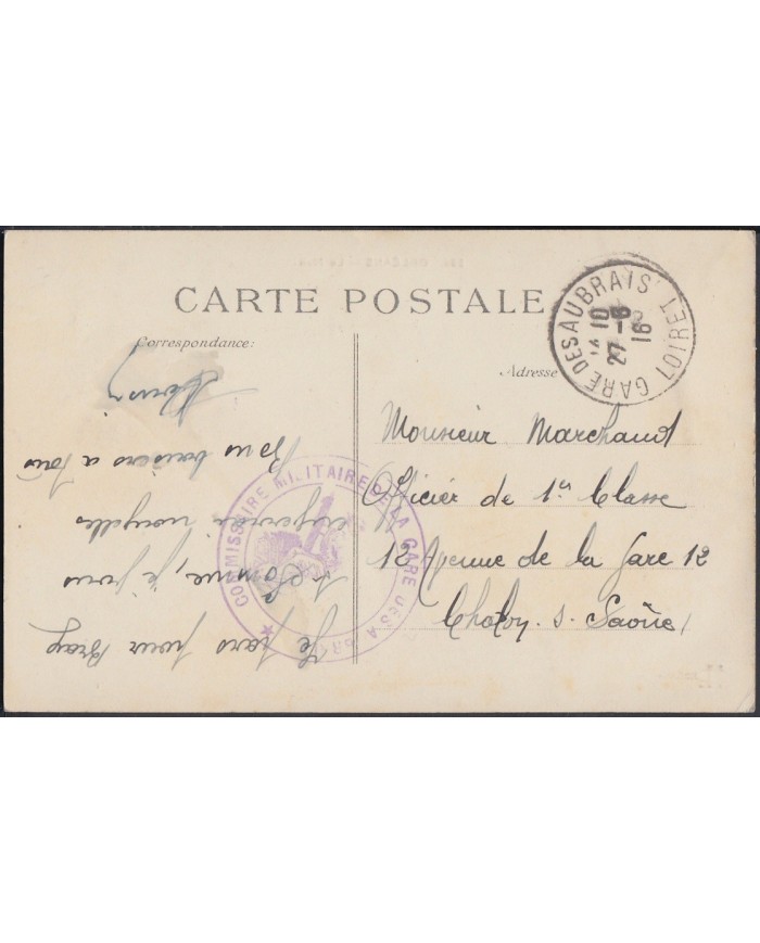 F-EX3225 FRANCE FRANCIA 1916 WWI MILITAR FREEPOST COMMISSAIRE MILITAIRE DE LA GARE DESAUBRAIS. LOIRET.