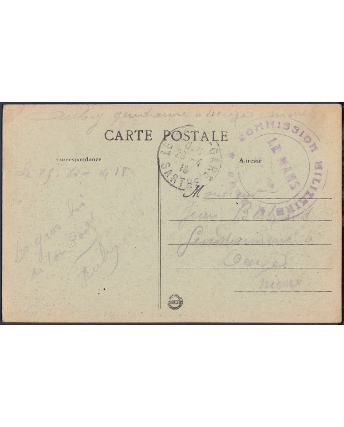 F-EX3226 FRANCE FRANCIA 1918 WWI MILITAR FREEPOST COMMISSAIRE MILITAIRE LE MANS. SARTHE.