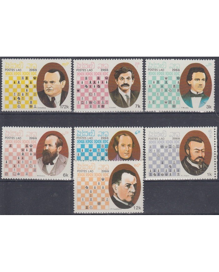 F-EX3372 LAO LAOS 1995 MNH HISTORIA DEL AJEDREZ CHESS CAPABLANCA LASKER ALEKHINE MURPHY SEGURA