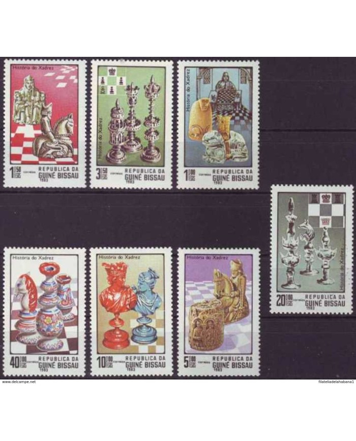 F-EX3401 GUINE-BISSAU COMPLETE SET MNH 1983 CHESS HISTORY. HISTORIA DEL AJEDREZ.