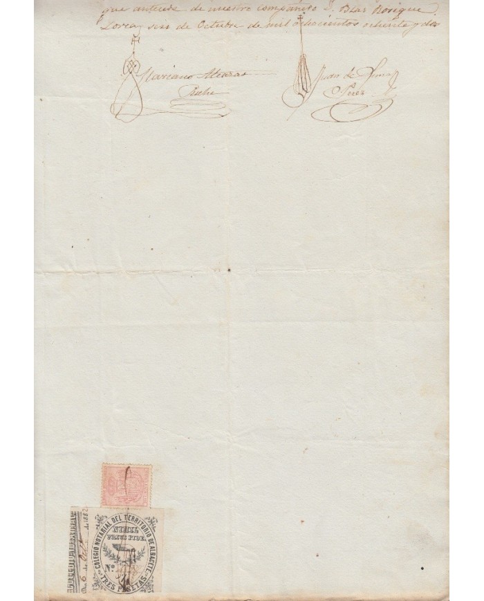 E5041 SPAIN ESPAÑA. REVENUE COLEGIO NOTARIAL ALBACETE. 1882. LETRA Z. 3 PTAS.