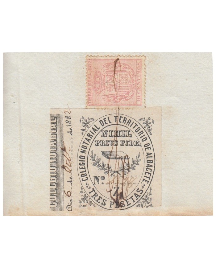 E5041 SPAIN ESPAÑA. REVENUE COLEGIO NOTARIAL ALBACETE. 1882. LETRA Z. 3 PTAS.