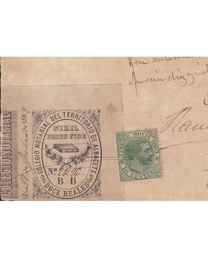 E5042 SPAIN ESPAÑA. REVENUE COLEGIO NOTARIAL ALBACETE. 1883. LETRA B B. 12 R.