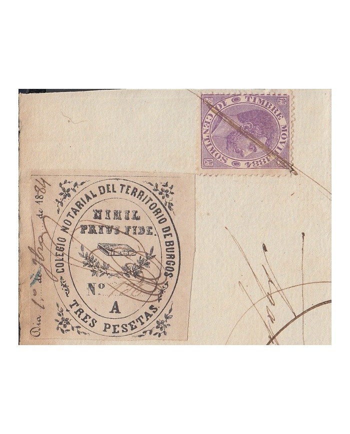 E5048 SPAIN ESPAÑA. REVENUE COLEGIO NOTARIAL BURGOS. 1884. LETRA A. 3 PTAS.
