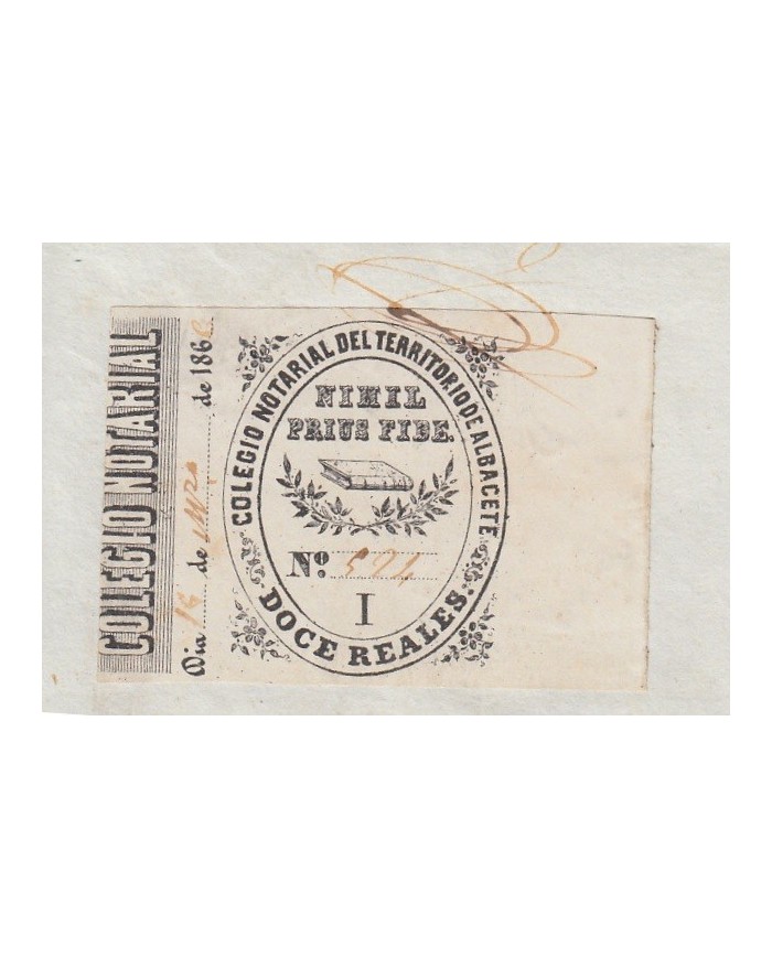 E5056 SPAIN ESPAÑA. REVENUE COLEGIO NOTARIAL ALBACETE. 1866. LETRA I. 12 R.