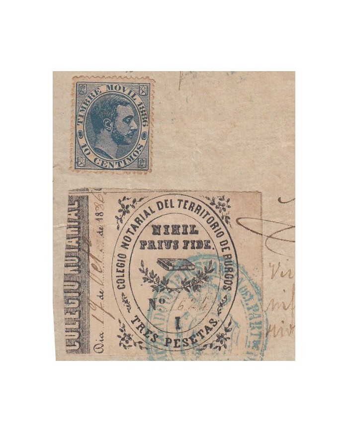 E5057 SPAIN ESPAÑA. REVENUE COLEGIO NOTARIAL BURGOS. 1886. LETRA I. 3 PTAS.