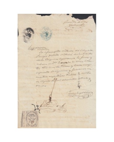 E5060 SPAIN ESPAÑA. REVENUE COLEGIO NOTARIAL BURGOS. 1875. LETRA O. 3 PTAS.