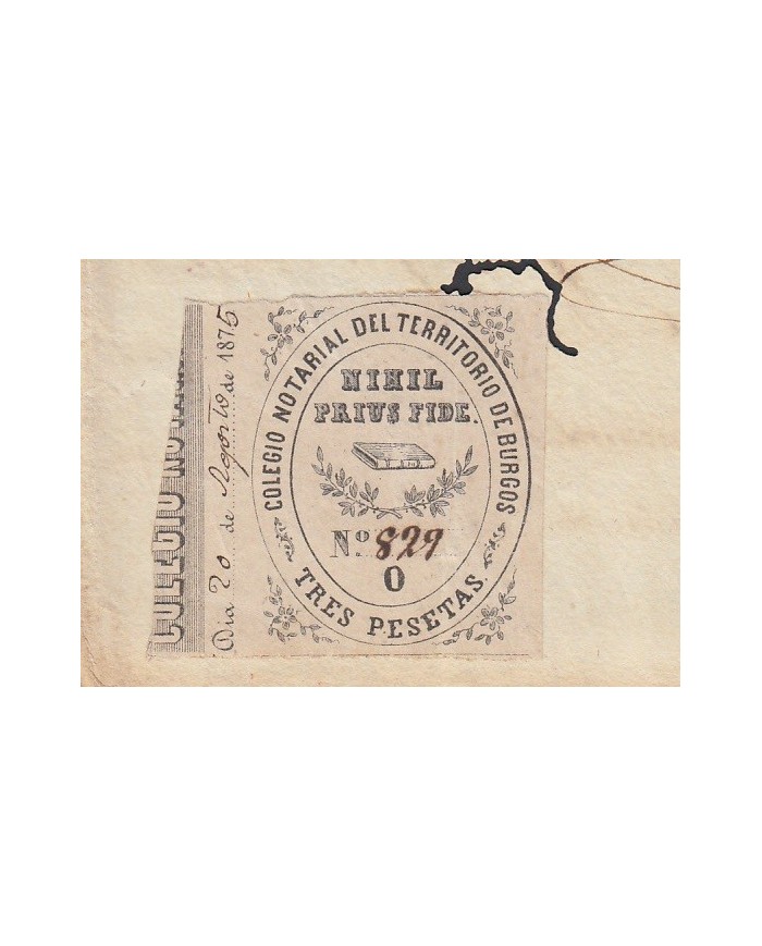 E5060 SPAIN ESPAÑA. REVENUE COLEGIO NOTARIAL BURGOS. 1875. LETRA O. 3 PTAS.