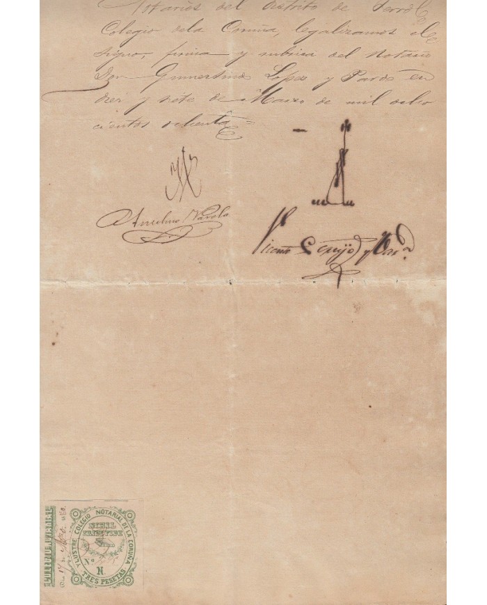 E5077 SPAIN ESPAÑA. REVENUE COLEGIO NOTARIAL LA CORUÑA. 1880. LETRA N. 3 PTAS.