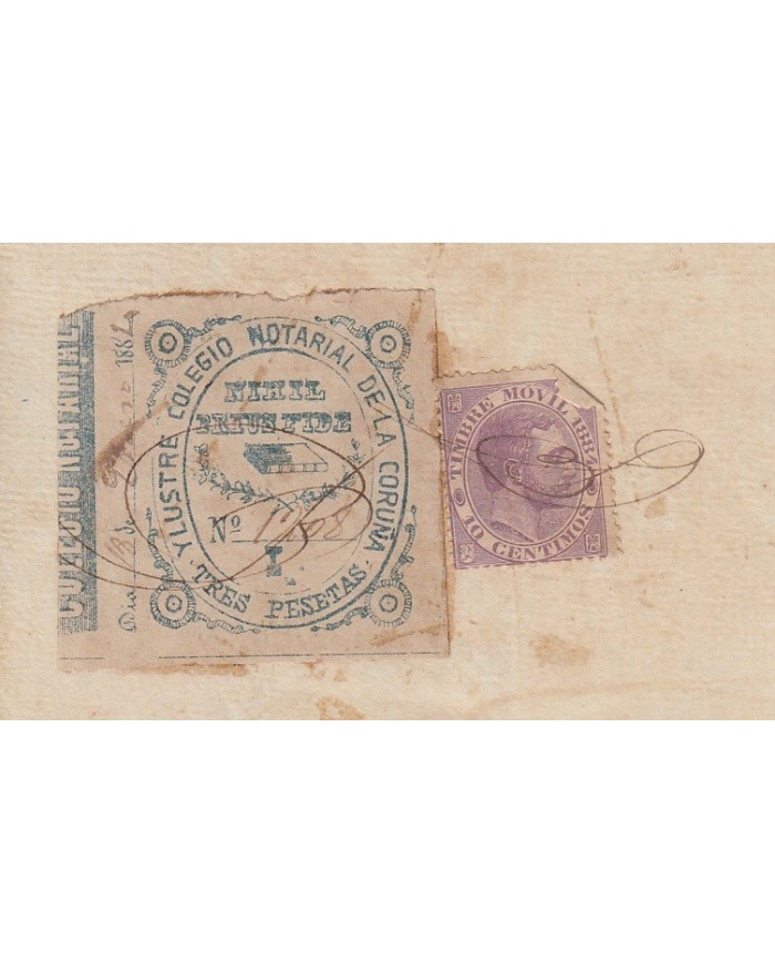 E5085 SPAIN ESPAÑA. REVENUE COLEGIO NOTARIAL LA CORUÑA. 1884. LETRA I. 3 PTAS.