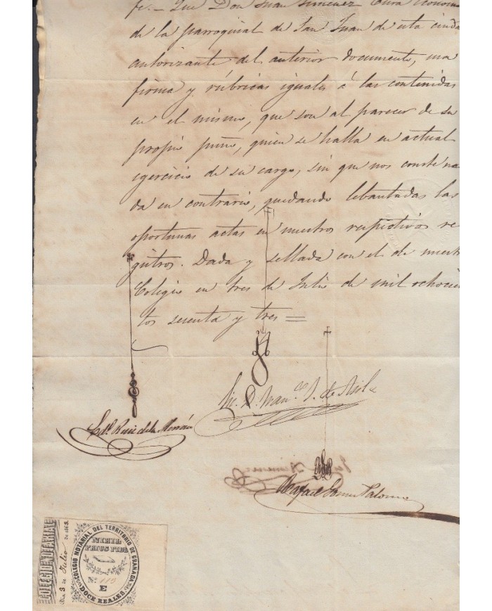 E5094 SPAIN ESPAÑA. REVENUE COLEGIO NOTARIAL GRANADA. 1863. LETRA E. 12 R.