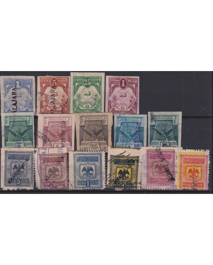 F-EX17136 MEXICO REVENUE 1903-05 CONTRIBUCION FEDERAL STAMPS LOT 1c...10$.