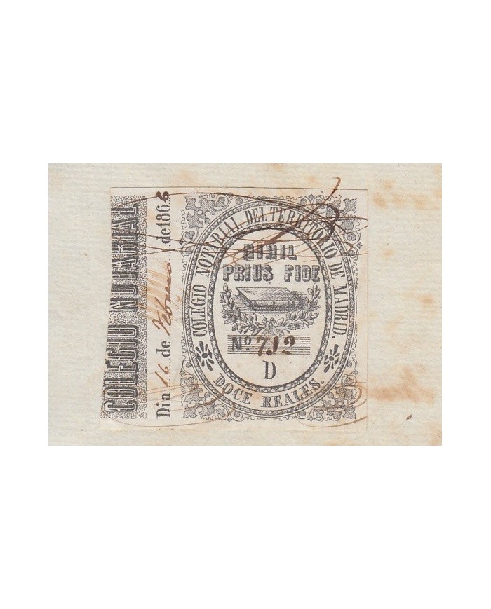 E5104 SPAIN ESPAÑA. REVENUE COLEGIO NOTARIAL MADRID. 1866. LETRA D. 12 R.