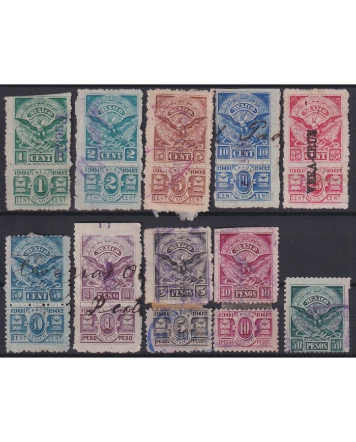 F-EX17139 MEXICO REVENUE 1901-02 CONTRIBUCION FEDERAL STAMPS LOT 1c...50$.