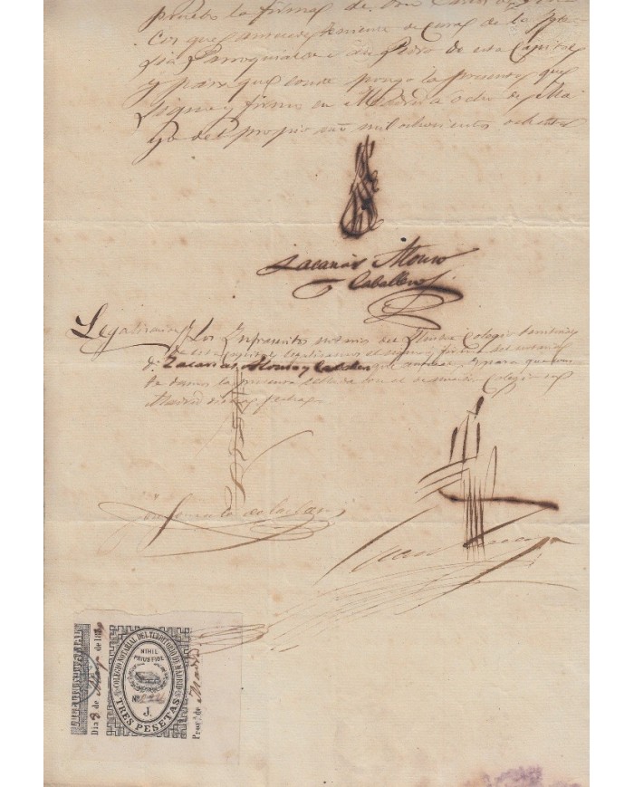 E5106 SPAIN ESPAÑA. REVENUE COLEGIO NOTARIAL MADRID. 1880. LETRA J. 3 PTAS.