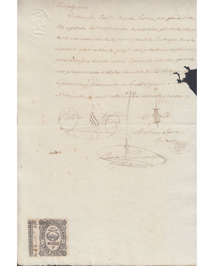 E5107 SPAIN ESPAÑA. REVENUE COLEGIO NOTARIAL MADRID. 1875. LETRA P. 3 PTAS.