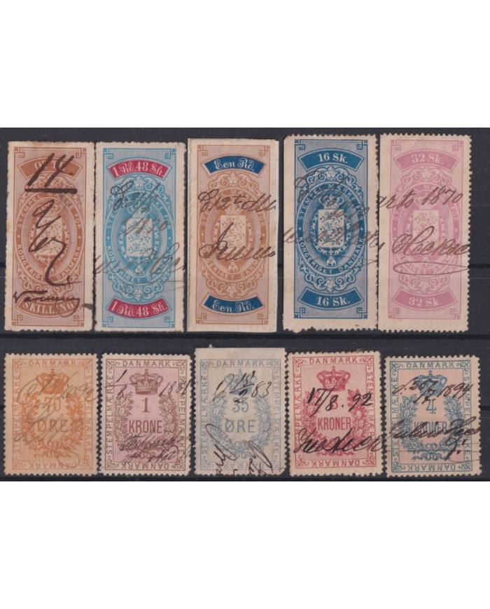 F-EX17003 DANMARK DENMARK REVENUE S.XIX STAMPS LOT