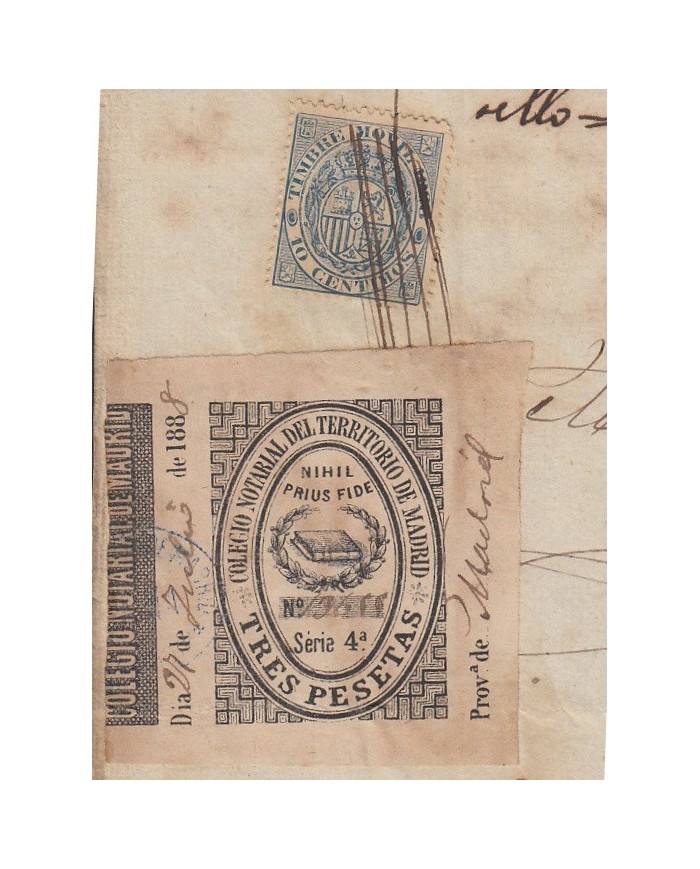 E5114 SPAIN ESPAÑA. REVENUE COLEGIO NOTARIAL MADRID. 1868. SERIE 4. 3 PTAS.