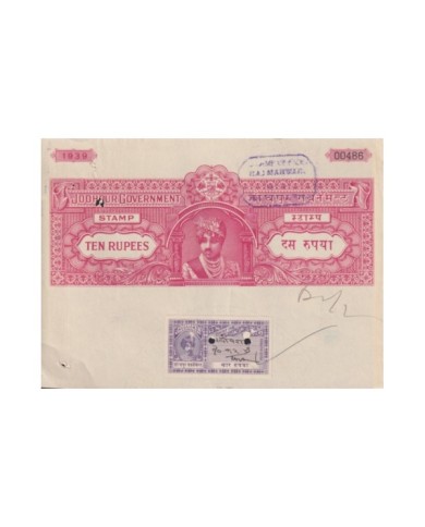 F-EX17675 INDIA FEUDATARY STATE REVENUE. JODHPUR SELLED PAPER DOCS LOT 7 1939-42.