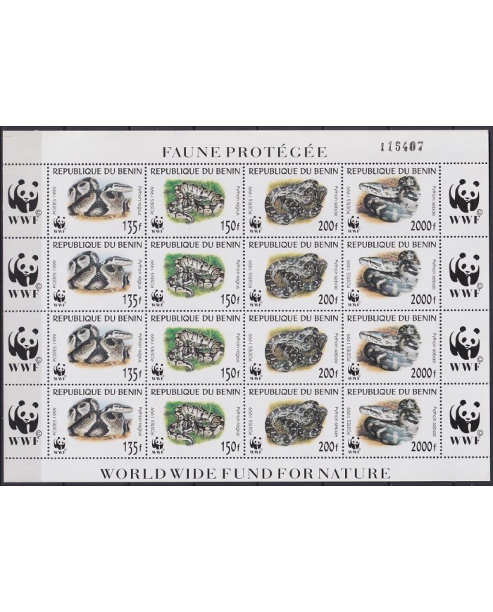 F-EX17678 BENIN REPUBLIC MNH 1999 WWF WILDLIFE SNAKE SERPIENTES.