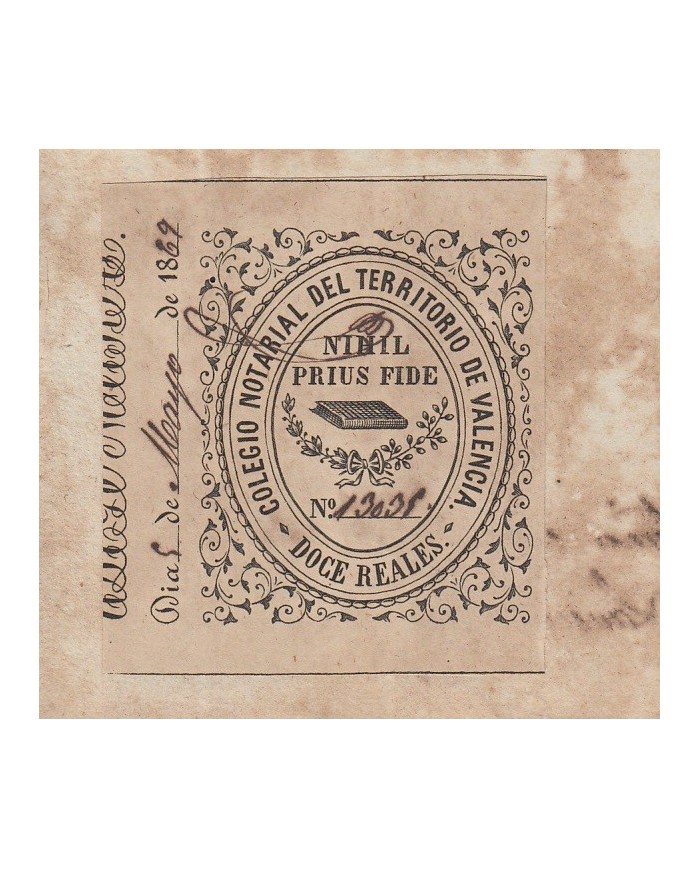 E5117 SPAIN ESPAÑA. REVENUE COLEGIO NOTARIAL VALENCIA. 1869. 12 R.