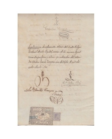 E5122 SPAIN ESPAÑA. REVENUE COLEGIO NOTARIAL ZARAGOZA. 1883. SERIE 2. 3 PTAS.