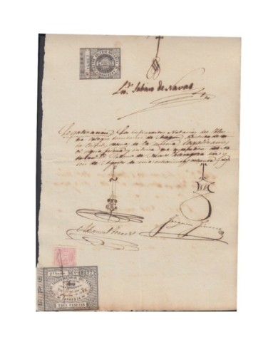 E5123 SPAIN ESPAÑA. REVENUE COLEGIO NOTARIAL ZARAGOZA. 1882. SERIE 2. 3 PTAS.