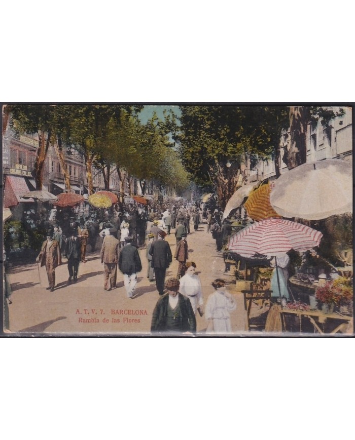 F-EX18900 ESPAÑA SPAIN POSTCARD CIRCA 1920 BARCELONA RAMBLA DE LAS FLORES.