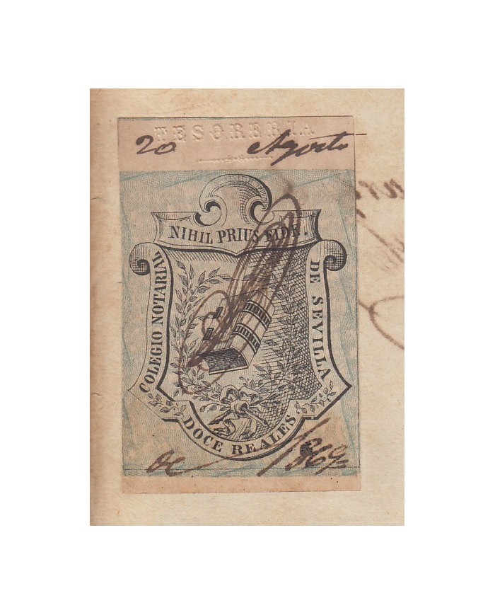 E5126 SPAIN ESPAÑA. REVENUE COLEGIO NOTARIAL SEVILLA. 1869. 12 R.
