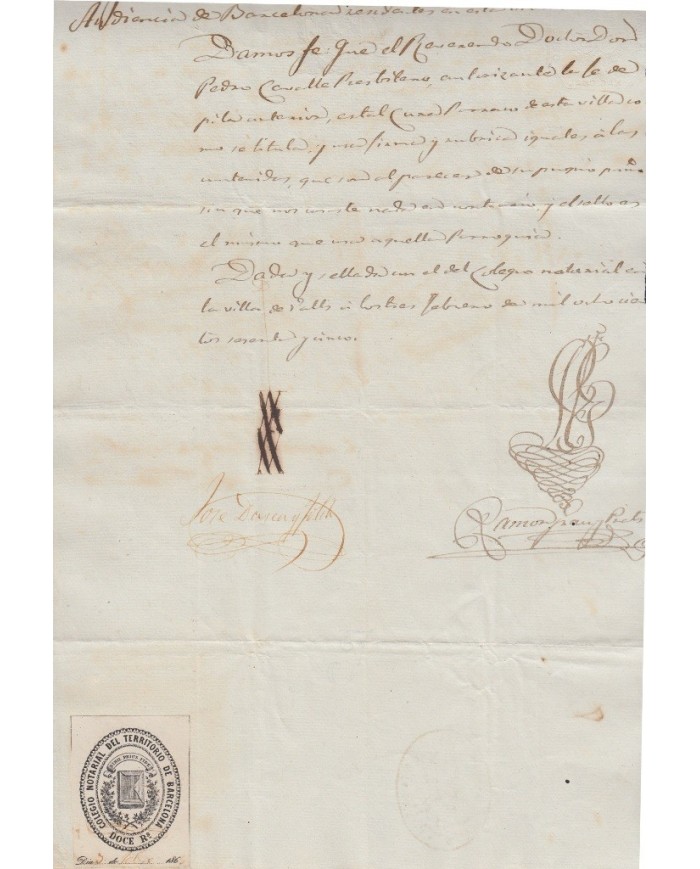 E5131 SPAIN ESPAÑA. REVENUE COLEGIO NOTARIAL BARCELONA. 1865. 12 R.